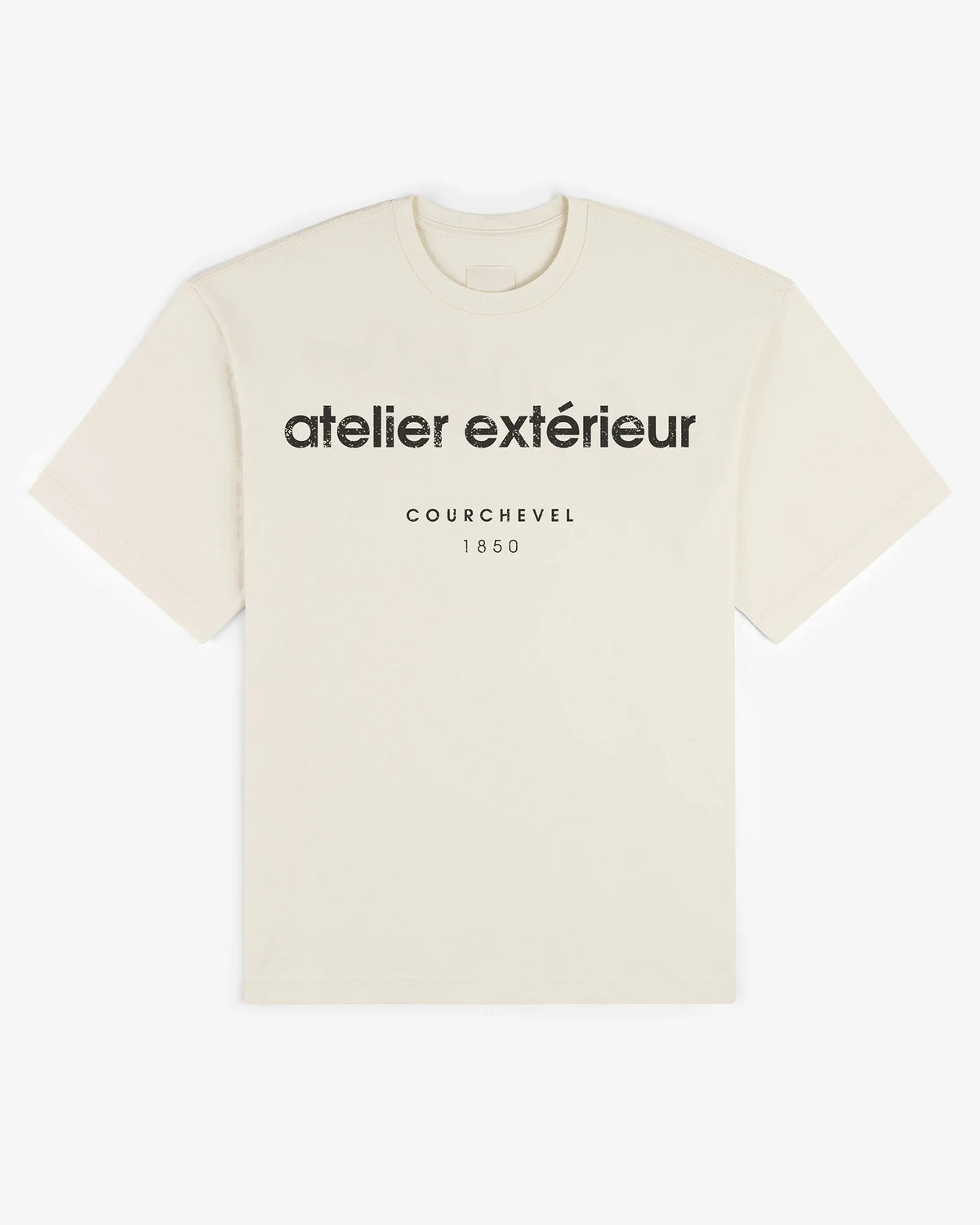 Ecru Courchevel 1850 ski tee, front flat lay - Atelier Extérieur