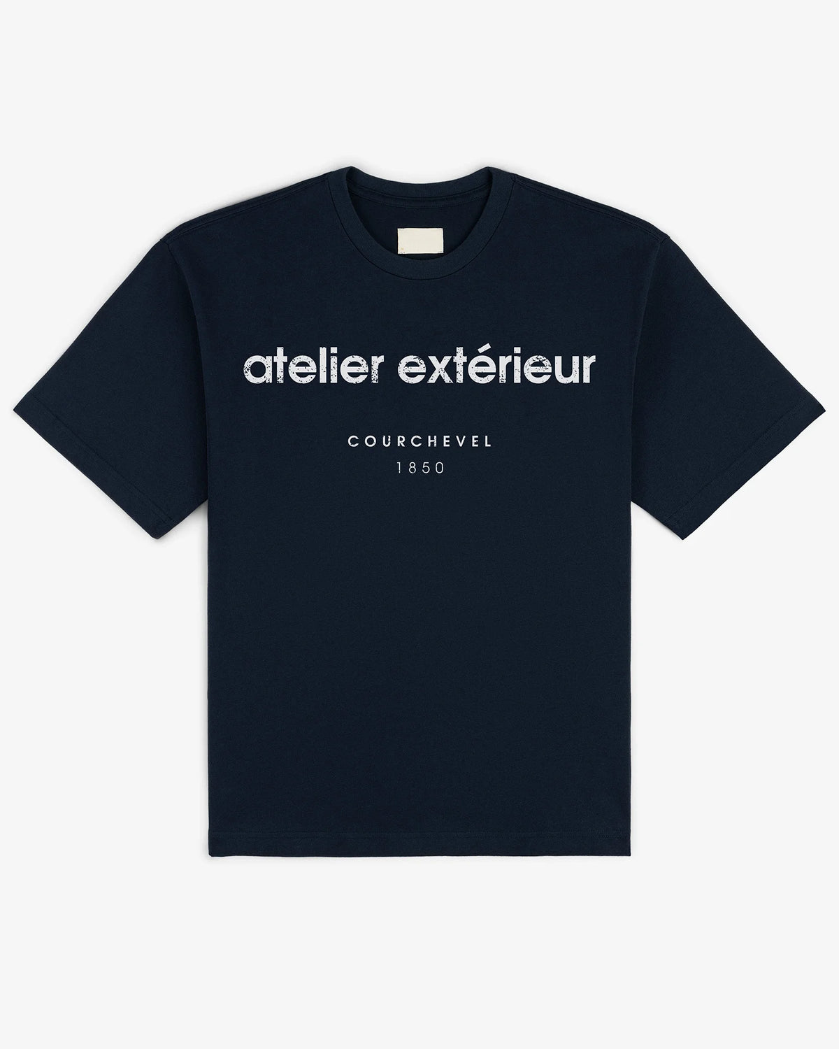 Navy Courchevel 1850 ski tee, front flat lay - Atelier Extérieur