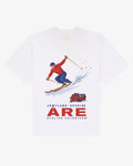 White Åre ski tee with vintage Swedish ski poster print, flat lay - Atelier Extérieur