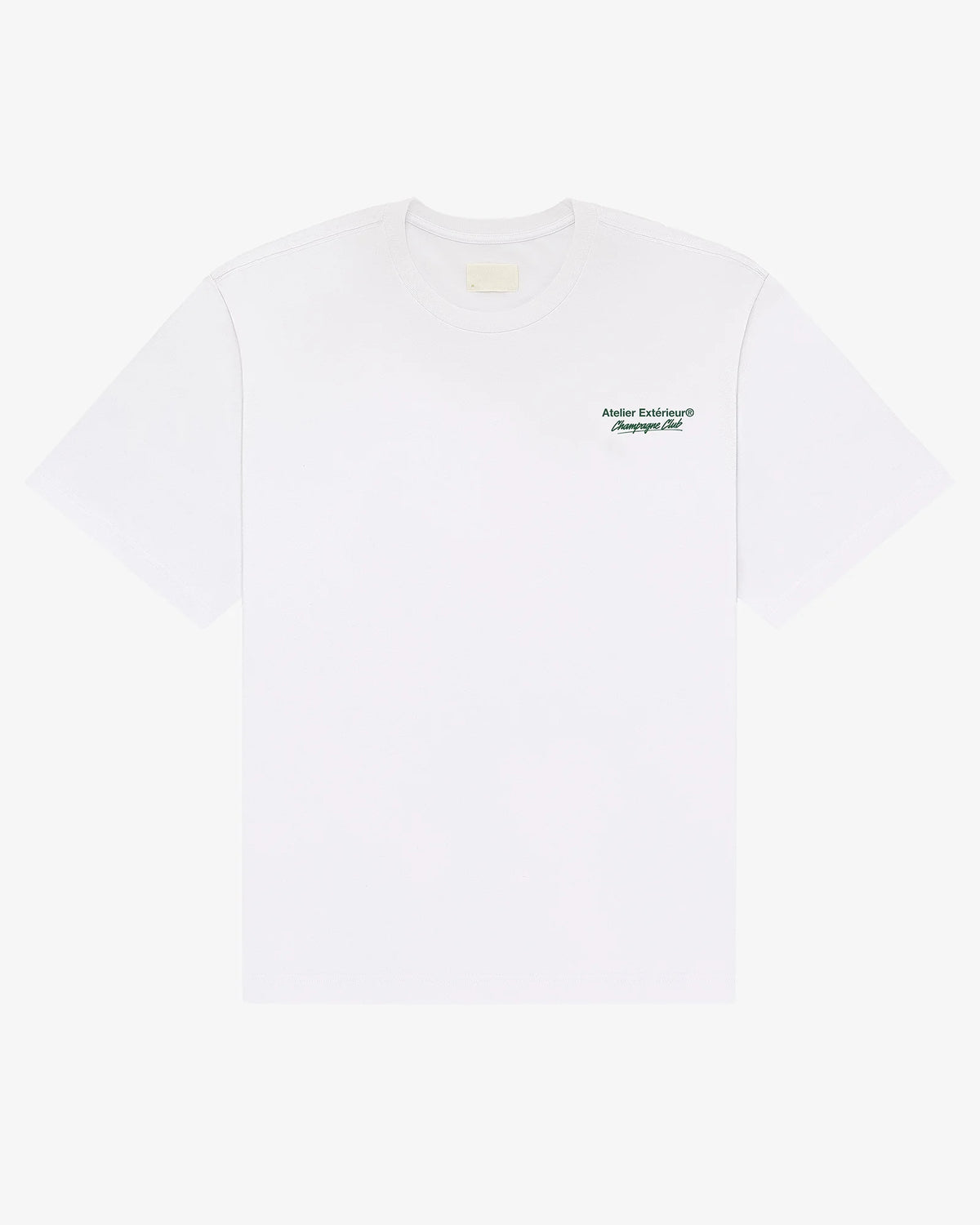 White Après Ski Champagne Club tee, front flat lay