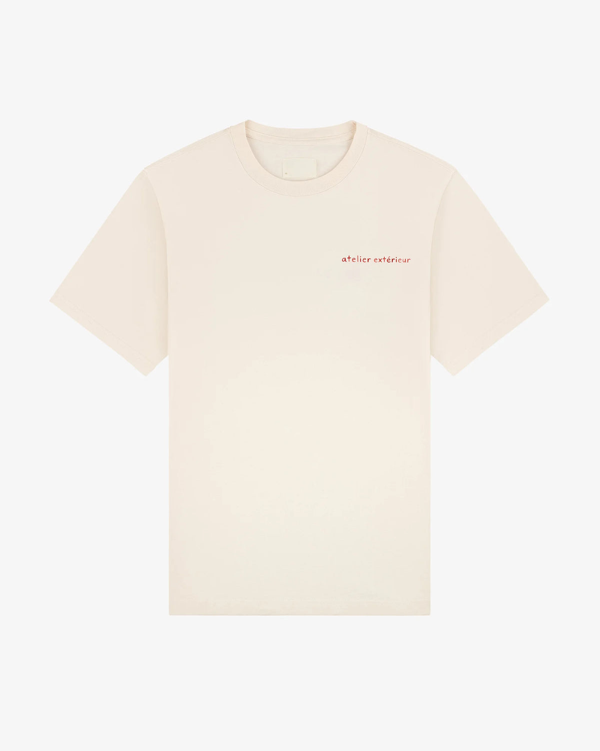 Champagne women's tee in ecru, front view, small Atelier Extérieur script at the chest