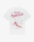 Équipe Féminine de Ski women's tee in white, back view, pink racer between slalom gates under Courchevel race lettering