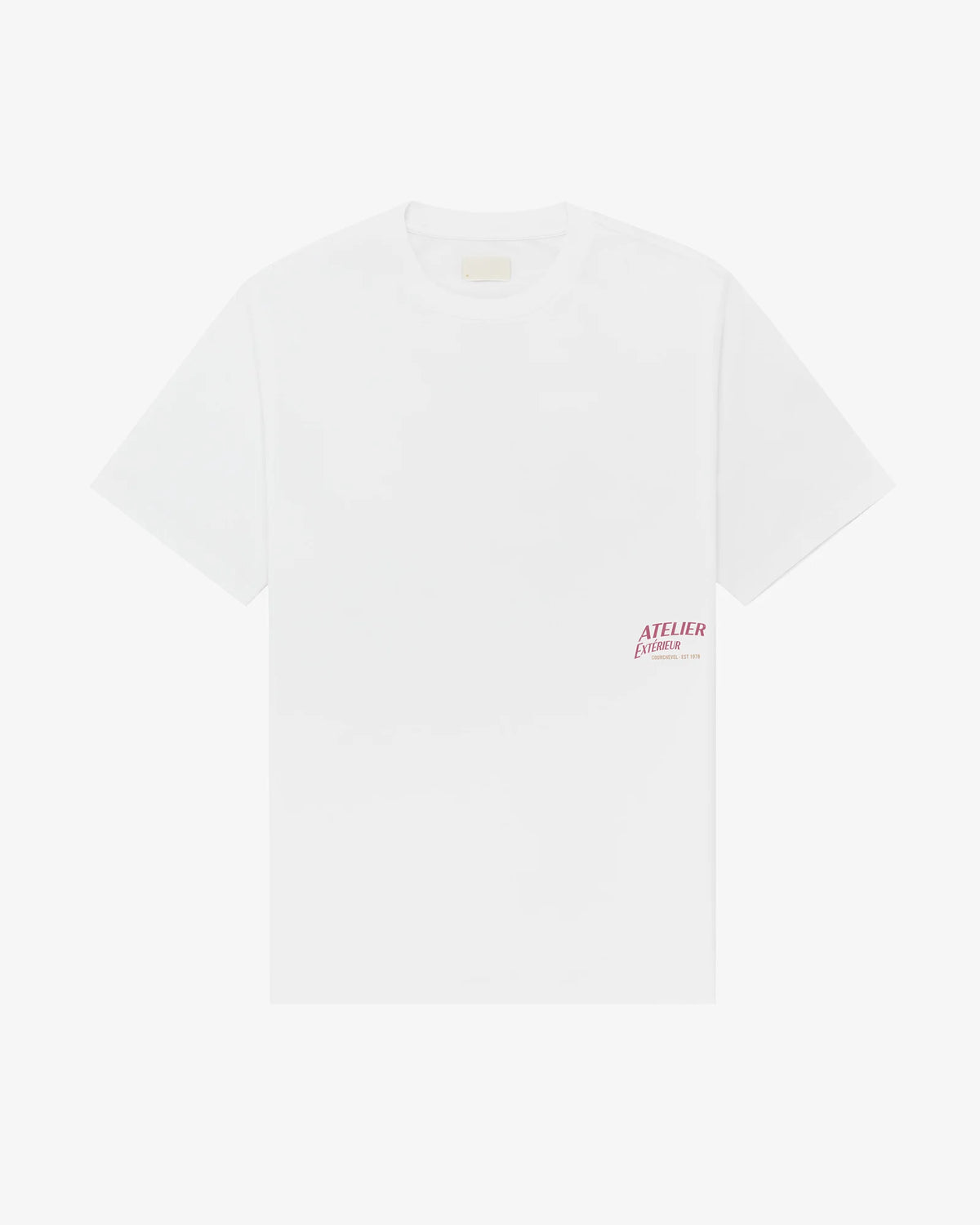 Équipe Féminine de Ski women's tee in white, front view, small Atelier Extérieur mark at the hem
