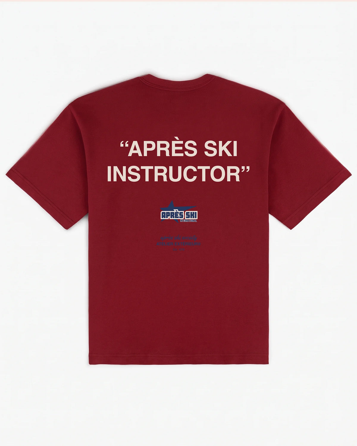 Red Après Ski Instructor tee, back print, flat lay - Atelier Extérieur