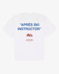 White Après Ski Instructor tee, back print, flat lay - Atelier Extérieur