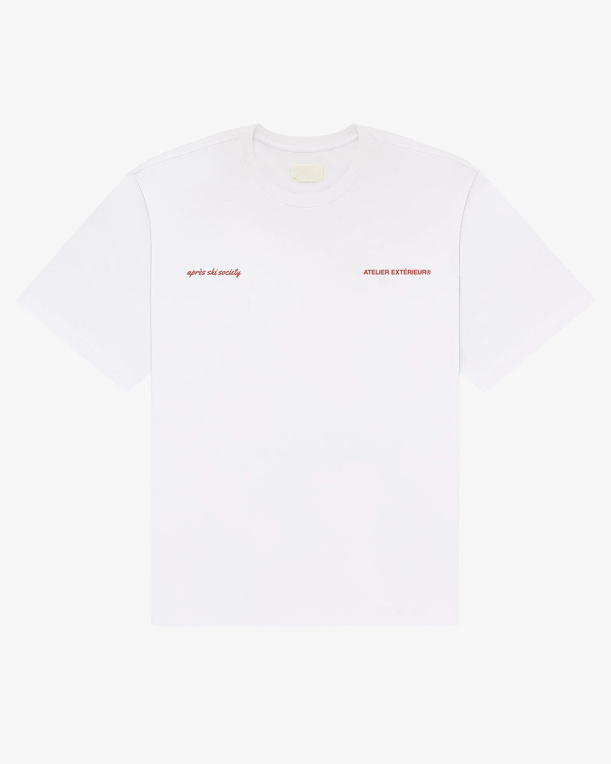 White Après Ski Instructor tee, front flat lay
