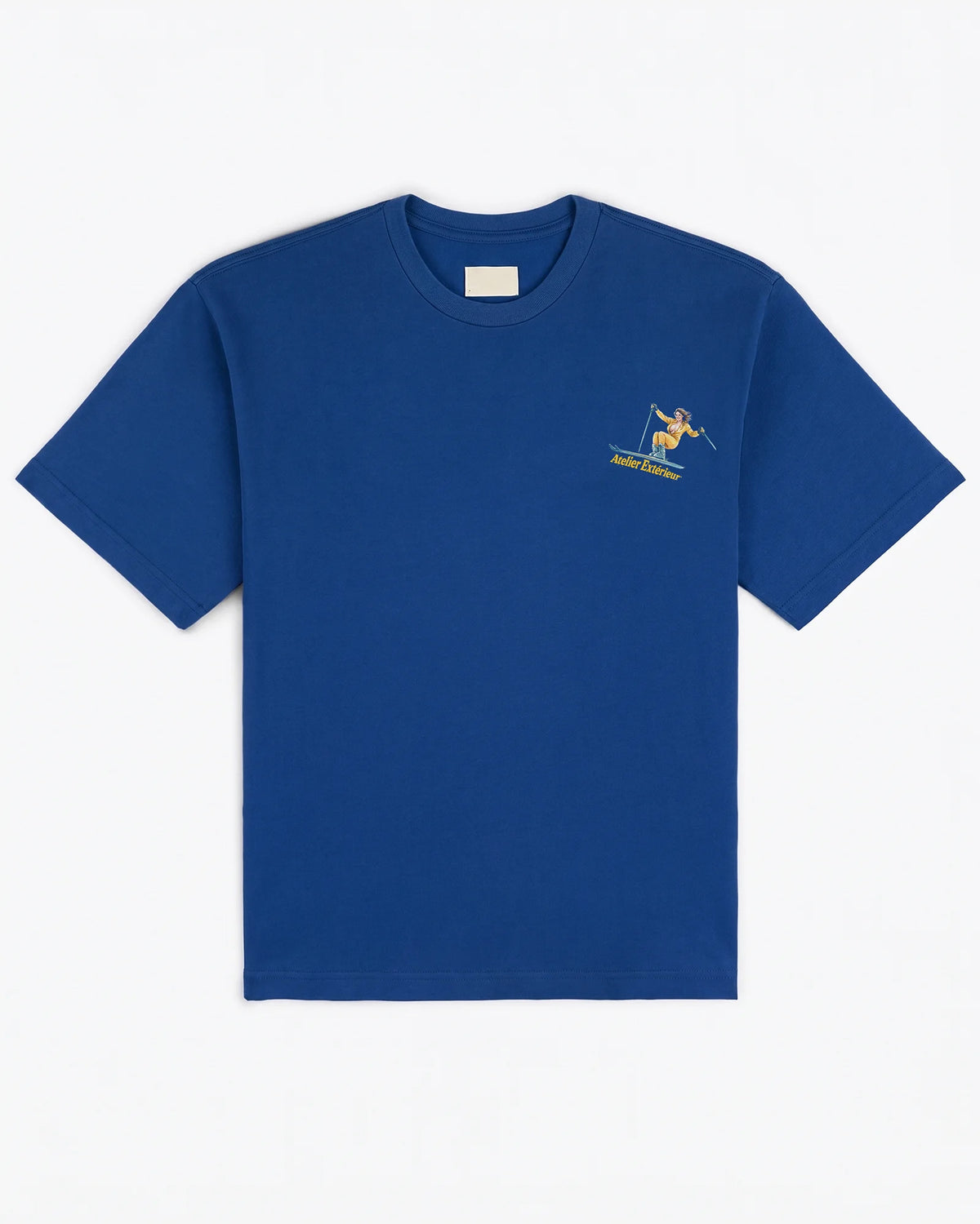 Cobalt blue Keep Those Tips Up tee, front view, with a small chest print