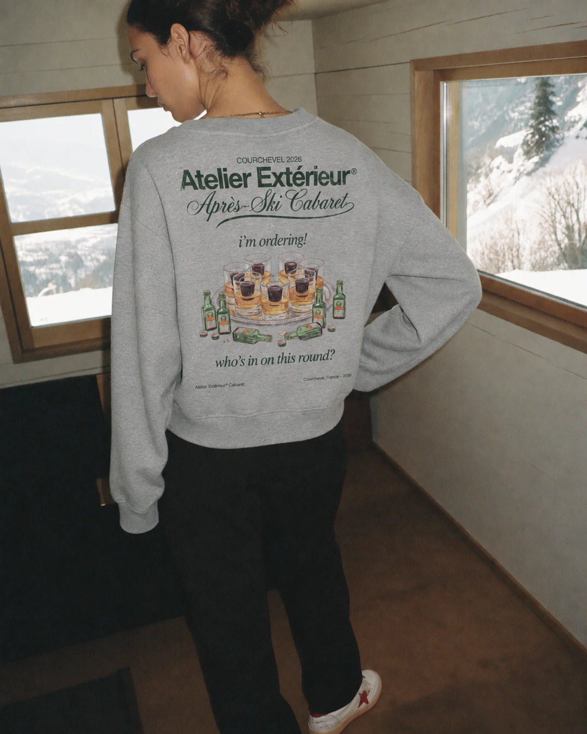 Woman wearing the My Round Crewneck, on location