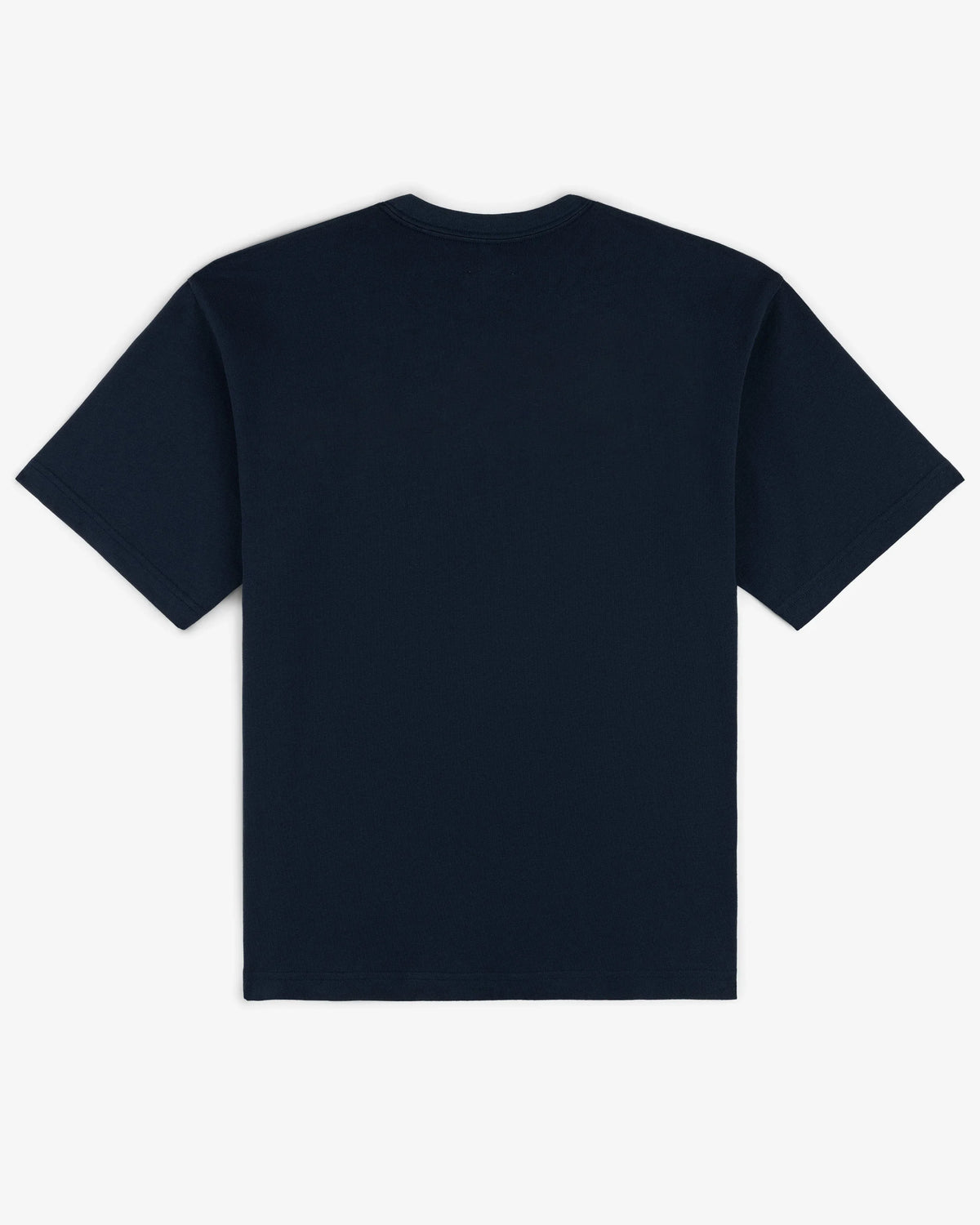 Navy cotton ski tee, plain back, flat lay