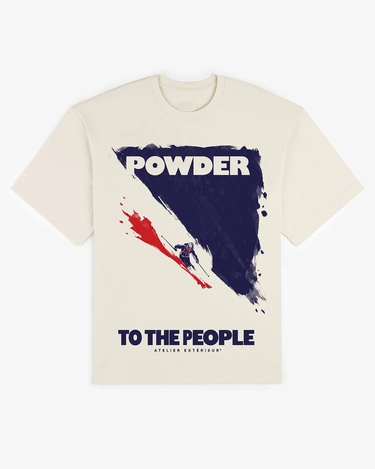 Ecru cotton Powder to the People tee, front view, with the text print