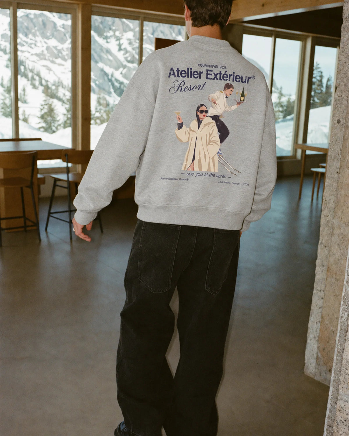 Man wearing the Resort Crewneck, on location
