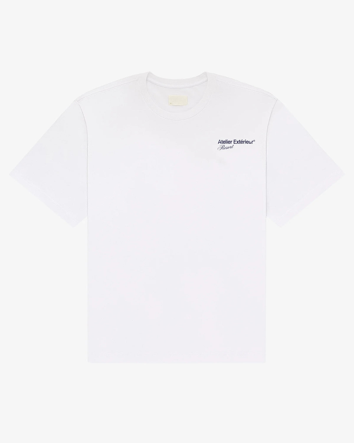 White Resort tee, front view, with a small chest print