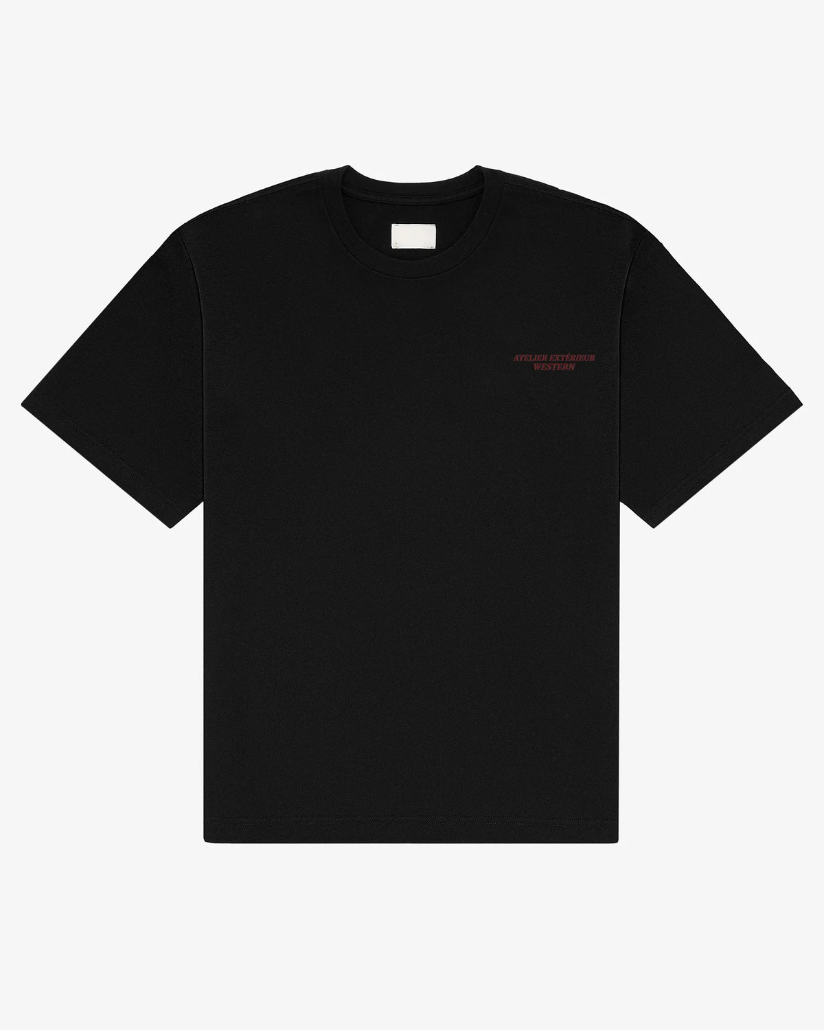 Black Rodeo Downhill tee, front view, with a chest print