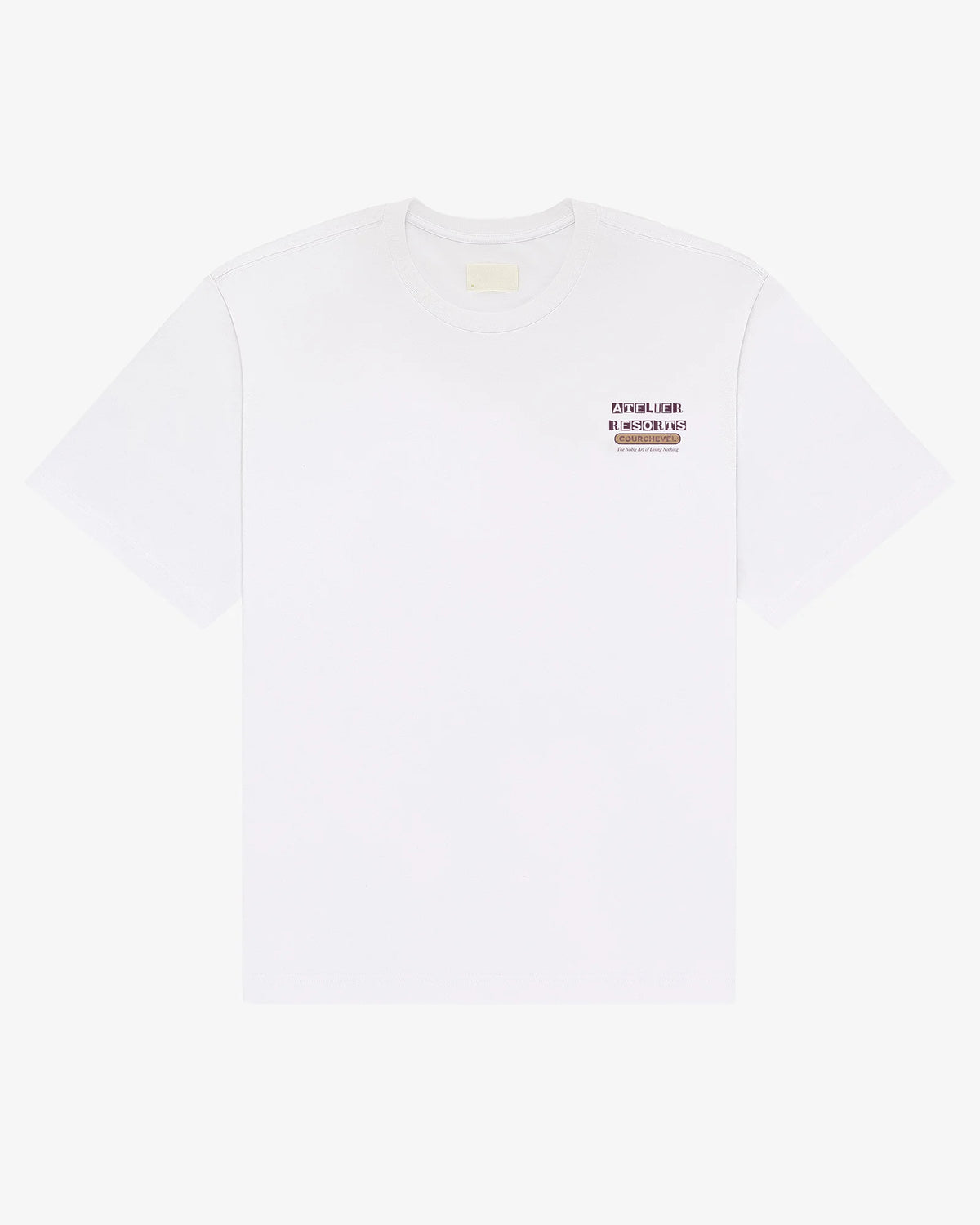 Snowboard Bum tee in white, flat lay front view with small chest print