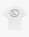 Ski Club women's tee in white, back view, oval Atelier Extérieur Ski Club Est. 1978 emblem with skier