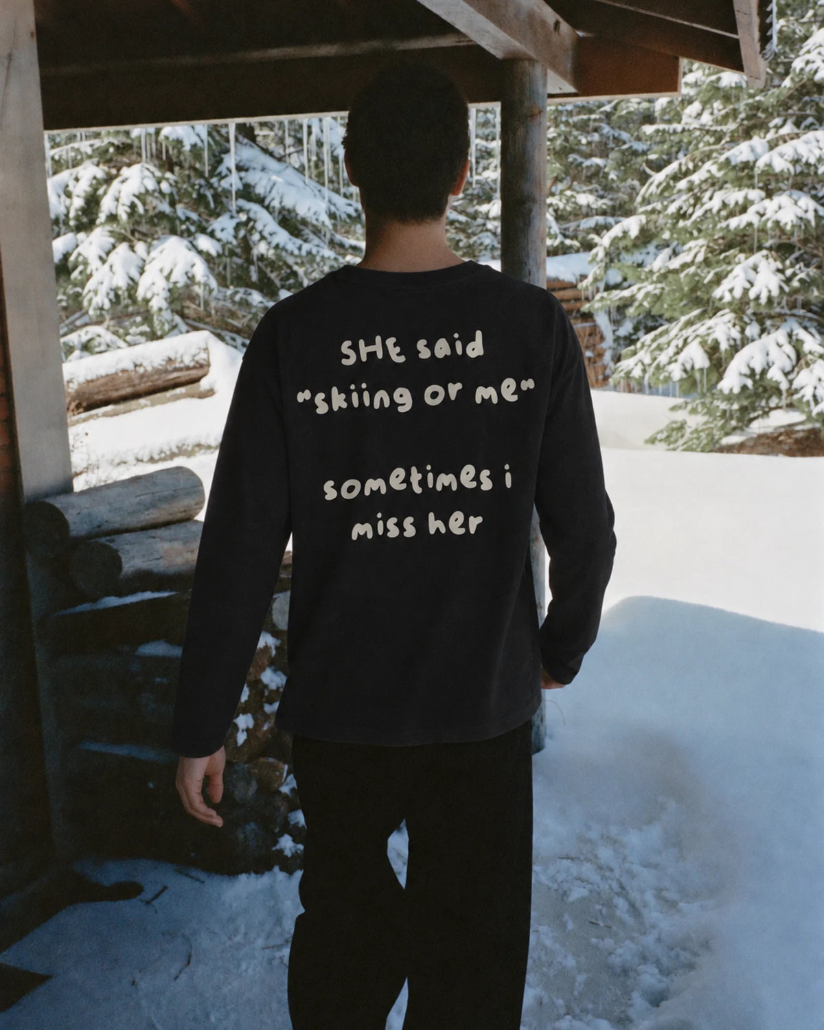 Skiing or Me Long Sleeve Tee - Black