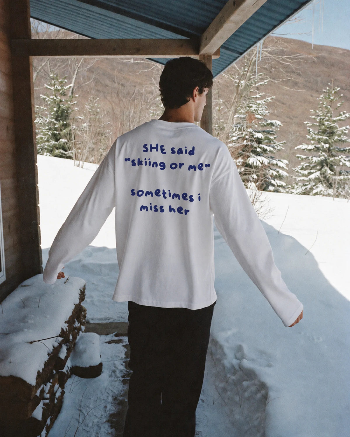 Skiing or Me Long Sleeve Tee - White