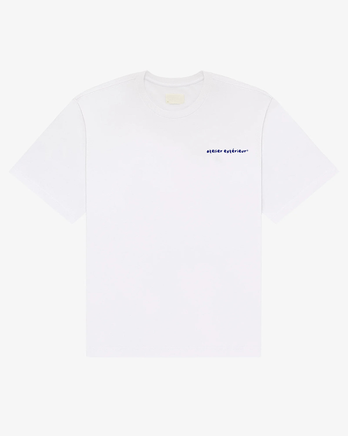 Skiing or Me tee in white, flat lay front view with small atelier exterieur chest print