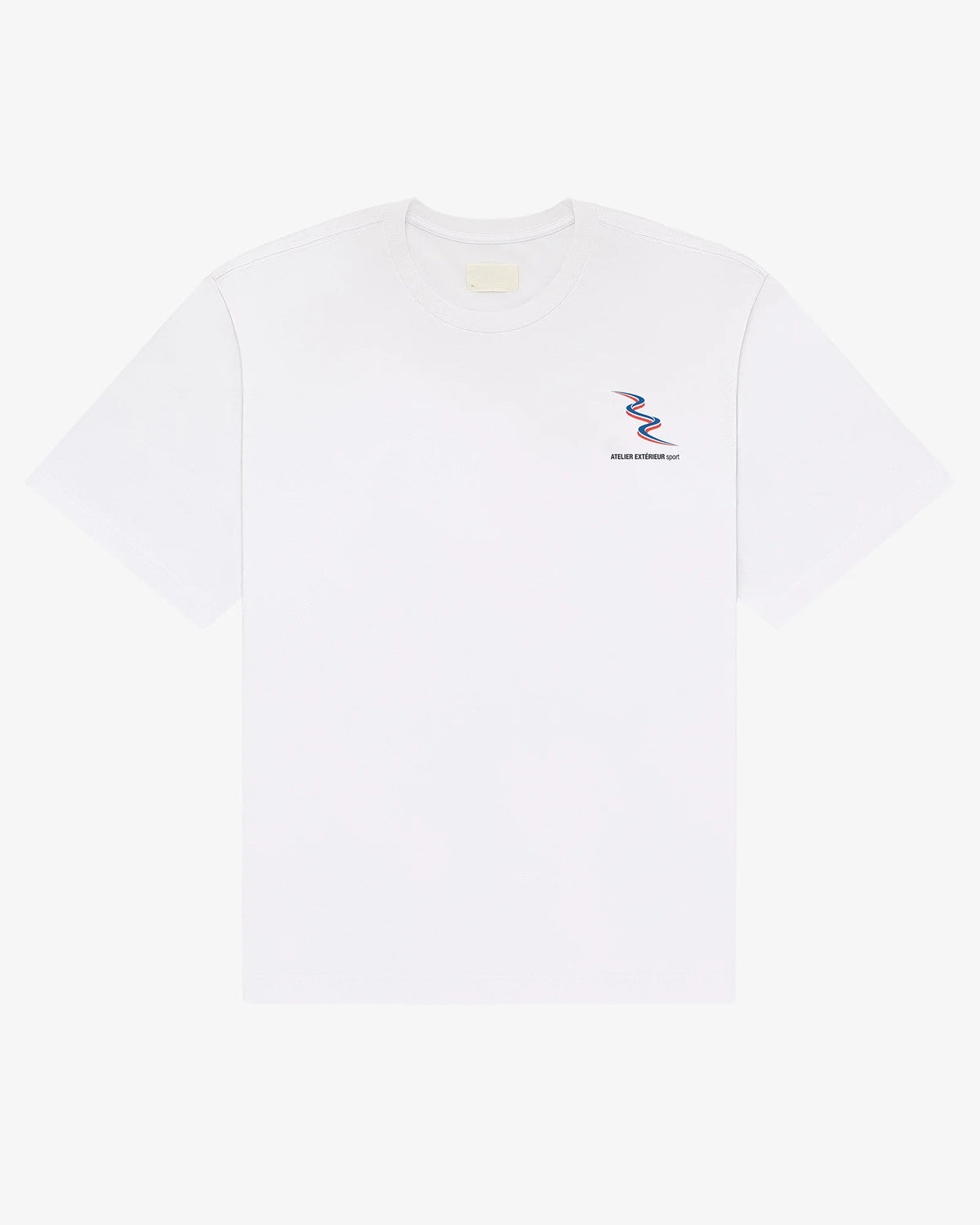 Sport tee in white, flat lay front view with small chest print
