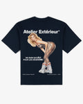 Tanya tee in navy, flat lay back view with hand-painted Ski Bum Société graphic