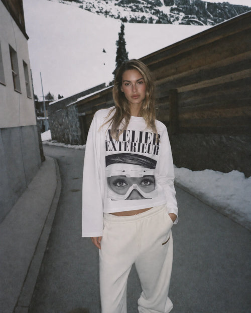 Woman wearing the Vintage Long Sleeve Tee, on location