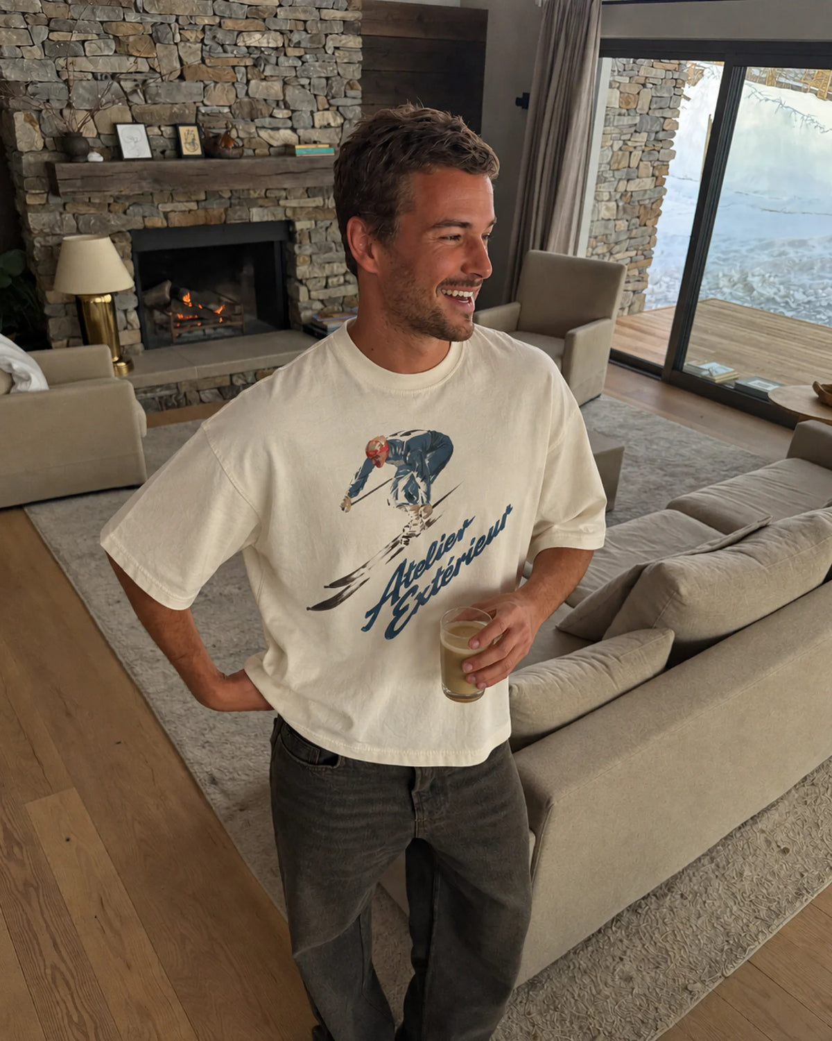 Man wearing the Vintage Racing Tee, on location