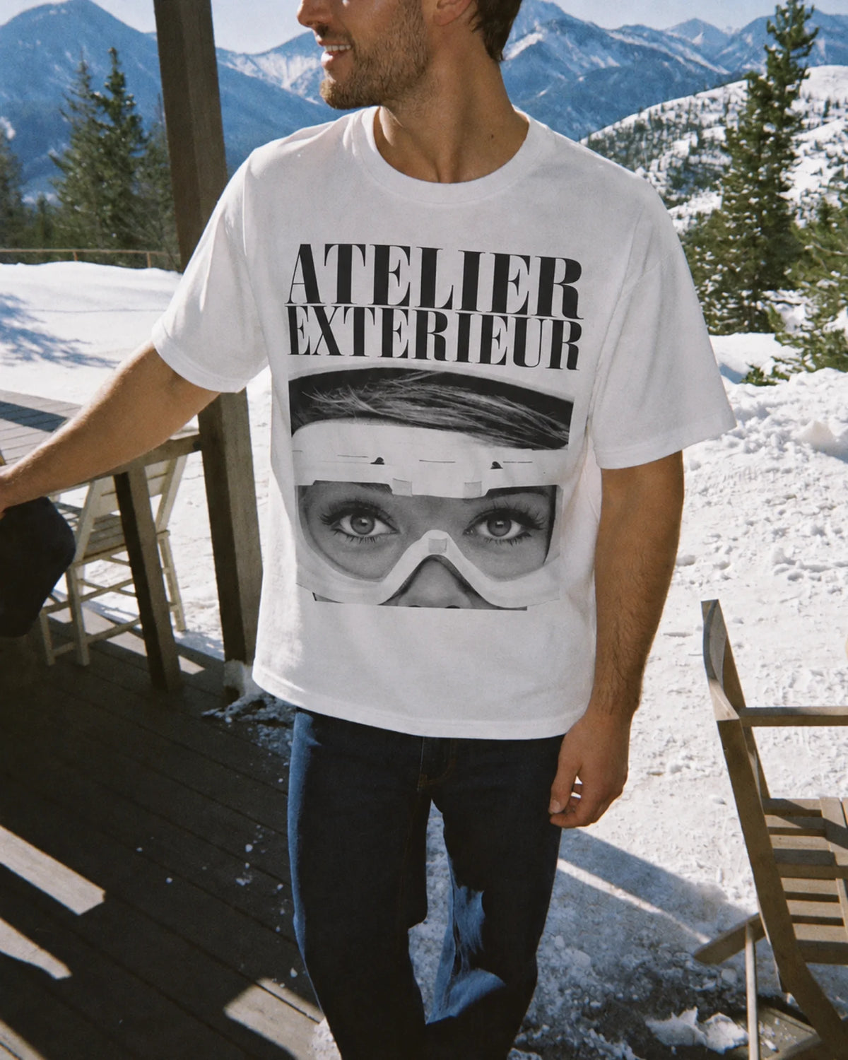 Man wearing the Vintage Tee, on location