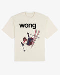 Wong tee in ecru, flat lay front view with illustrated seventies freestyle skier